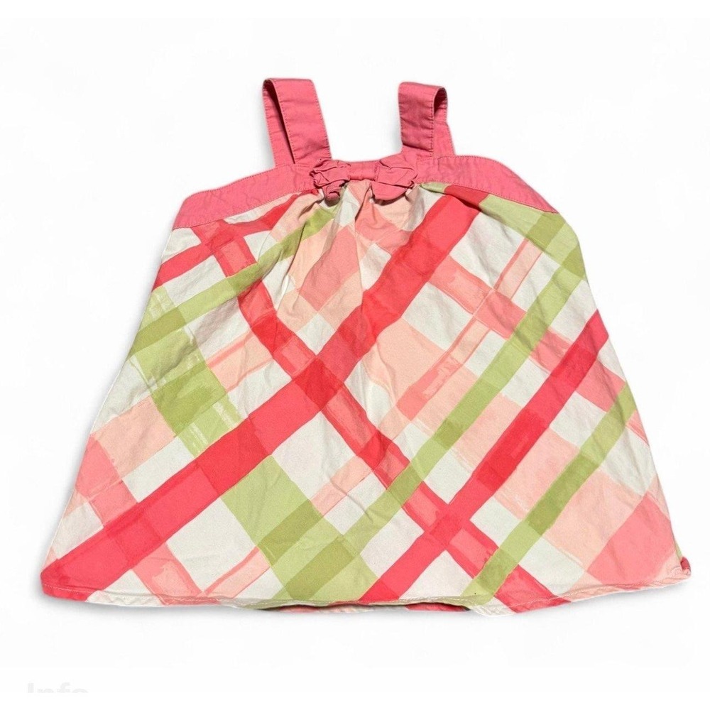 Gymboree Girls Size 6 Plaid Tank Tunic Top Pink Green Bow Sleeveless Cotton Y2K